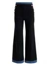 Alice And Olivia Narin Button-detailed Denim-trimmed Trousers