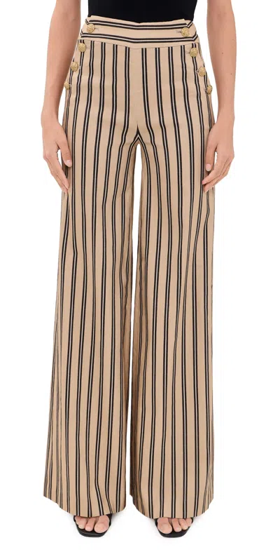 Alice And Olivia Narin High Rise Ultra Wide Leg Trousers Beach Day Stripe Sm In Neutral