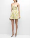 Alice And Olivia Nat Metallic Floral-jacquard Mini Dress In Happy Yellow