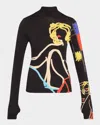 Alice And Olivia Alice + Olivia X Tom Wesselmann Delaina Print Turtleneck Top In Natural Beauty