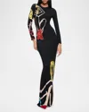 Alice And Olivia Tom Wesselmann Open-back Printed Jersey Maxi Dress In Natural Beauty
