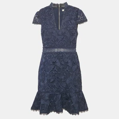 Pre-owned Alice And Olivia Navy Blue Lace Mini Dress L