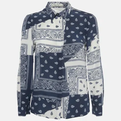 Pre-owned Alice And Olivia Navy Blue /white Bandana Print Shirt M