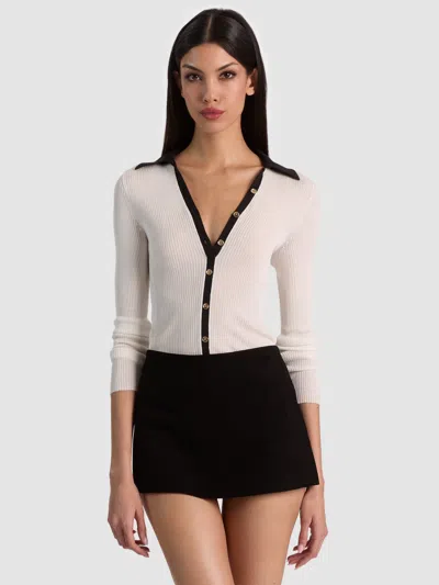 Alice And Olivia Nealie Cardigan In Soft White/black