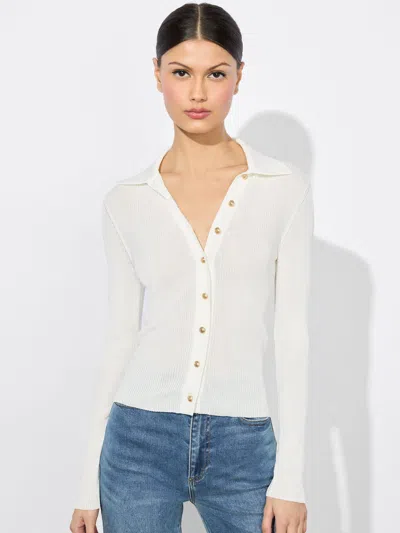 Alice And Olivia Nealie Ribbed Polo In Soft White