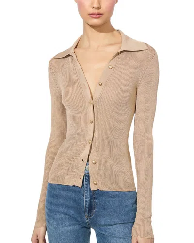 Alice And Olivia Nealie Ribbed Polo Sweater In Nude