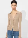Alice And Olivia Nealie Ribbed Polo In Tan