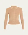 Alice And Olivia Nealie Ribbed Polo In Tan