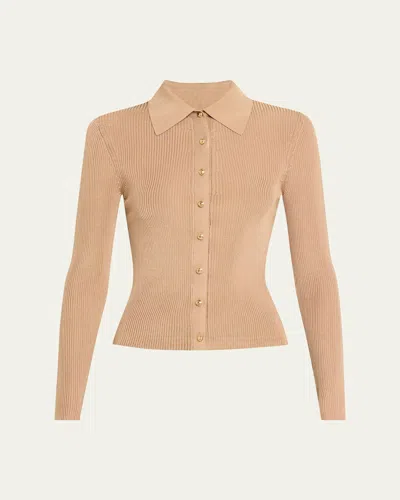 Alice And Olivia Nealie Ribbed Polo In Tan