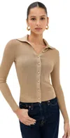 Alice And Olivia Nealie Ribbed Polo In Tan
