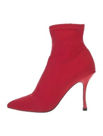 Pre-owned Alice And Olivia Neoprene Leather Trim Embellishment Sock Boots In Red