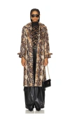 Alice And Olivia Nevada Drapey Mid Length Trench Coat In Camel & Black Snake