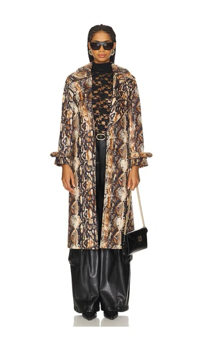 Alice And Olivia Nevada Drapey Mid Length Trench Coat In Animal Print