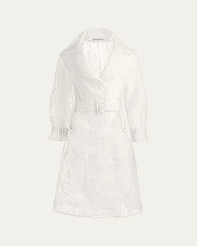 Alice And Olivia Nevada Embroidered Sheer Trench Coat In White