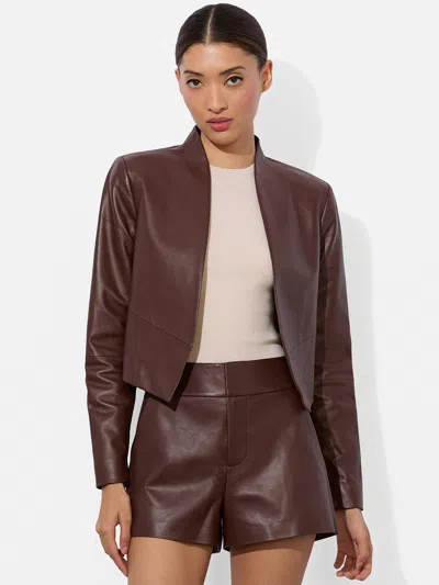 Alice And Olivia New Harvey Leather Jacket In Brown