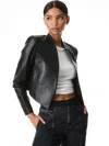 Alice And Olivia Harvey Draped Open-front Leather Jacket In Black