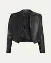 Alice And Olivia Harvey Draped Open-front Leather Jacket In Blue