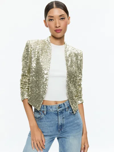 Alice And Olivia New Harvey Sequin Open Front Jacket In Pale Gold