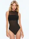 Alice And Olivia Nichol High Neck Sleeveless Mesh Bodysuit In Black
