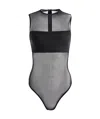 Alice And Olivia Nichol High Neck Sleeveless Mesh Bodysuit In Gray