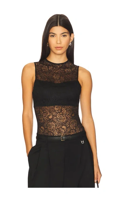 Alice And Olivia Nichol Lace Bodysuit In Black
