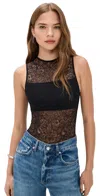 Alice And Olivia Nichol Lace Thong Bodysuit Black In Brown