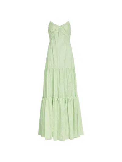 Alice And Olivia Nicky Broderie-anglaise Tiered Maxi Dress In Green