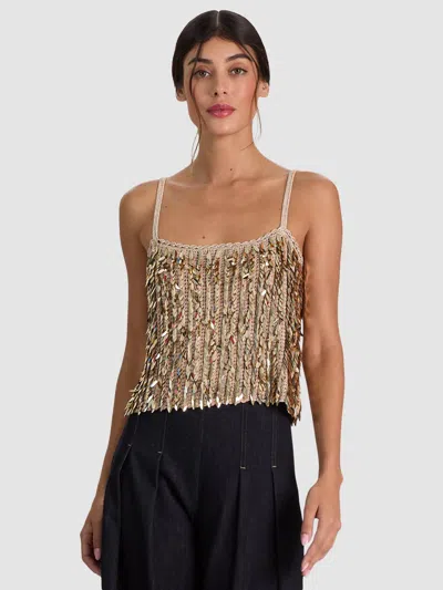 Alice And Olivia Nicolette Sequin Tank In Gold