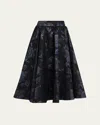 Alice And Olivia Nilda Voluminous Floral Jacquard Midi Skirt In Black