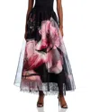 Alice And Olivia Nilda Voluminous Silk Maxi Skirt W Lace In Luna Floral