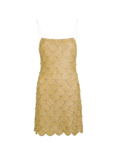 Alice And Olivia Nina Bead-embellished Scalloped Mini Dress In Gold