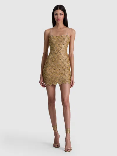 Alice And Olivia Nina Embellished Mini Dress In Gold