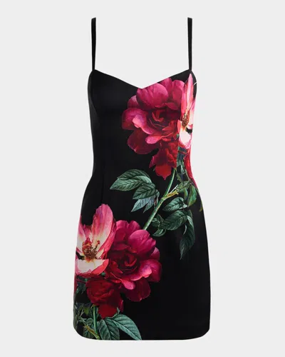 Alice And Olivia Nina Sweetheart Spaghetti Strap Mini Dress Empress Bloom Black In Multi