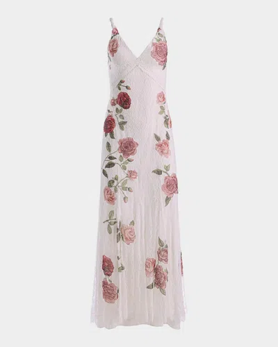 Alice And Olivia Nisa Floral Lace A-line Gown In White