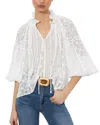 Alice And Olivia Norah Eyelet Tie-front Peasant Blouse In Off White