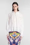 Alice And Olivia Norah Eyelet Tie-front Peasant Blouse In White