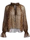 Alice And Olivia Norah Ruffled Leopard-print Silk-chiffon Blouse In Brown