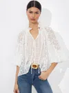 Alice And Olivia Norah Eyelet Tie-front Peasant Blouse In Off White
