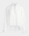Alice And Olivia Norah Eyelet Tie-front Peasant Blouse In Off White