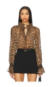 Alice And Olivia Norah Ruffled Leopard-print Silk-chiffon Blouse In Brown