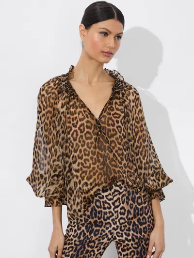 Alice And Olivia Norah Ruffled Leopard-print Silk-chiffon Blouse In Brown