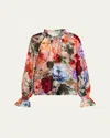 Alice And Olivia Norah Tie-neck Peasant Blouse In Neutral