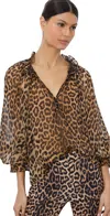 Alice And Olivia Norah Ruffled Leopard-print Silk-chiffon Blouse In Brown