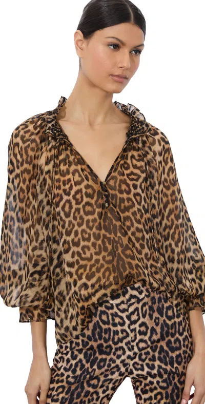 ALICE AND OLIVIA NORAH TIE SLEEVE PEASANT BLOUSE CATWALK