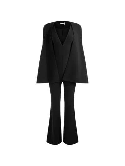 Alice And Olivia Nova Deep V-neck Cape Jumpsuit Set (set Of Two) In Black