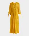 Alice And Olivia Nya Deep V Pleated Chiffon Maxi Dress In Yellow