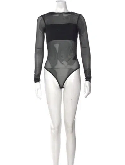 Pre-owned Alice And Olivia Nylon Crew Neck Bodysuit W/ Tags In Black