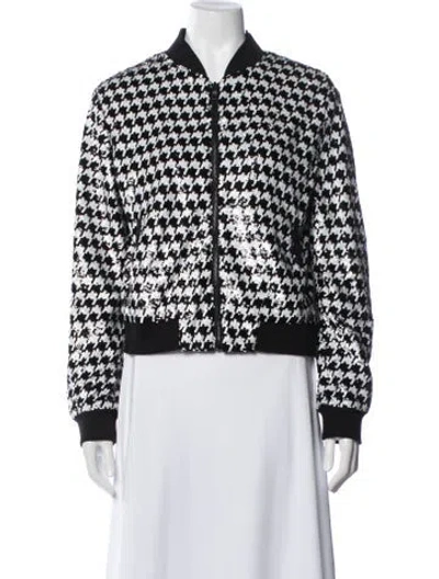 Pre-owned Alice And Olivia Nylon Houndstooth Print Bomber Jacket In Multi