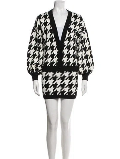Pre-owned Alice And Olivia Nylon Houndstooth Print Skirt Set In White