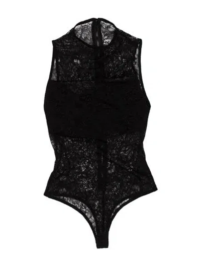 Pre-owned Alice And Olivia Nylon Lace Pattern Bodysuit In Black